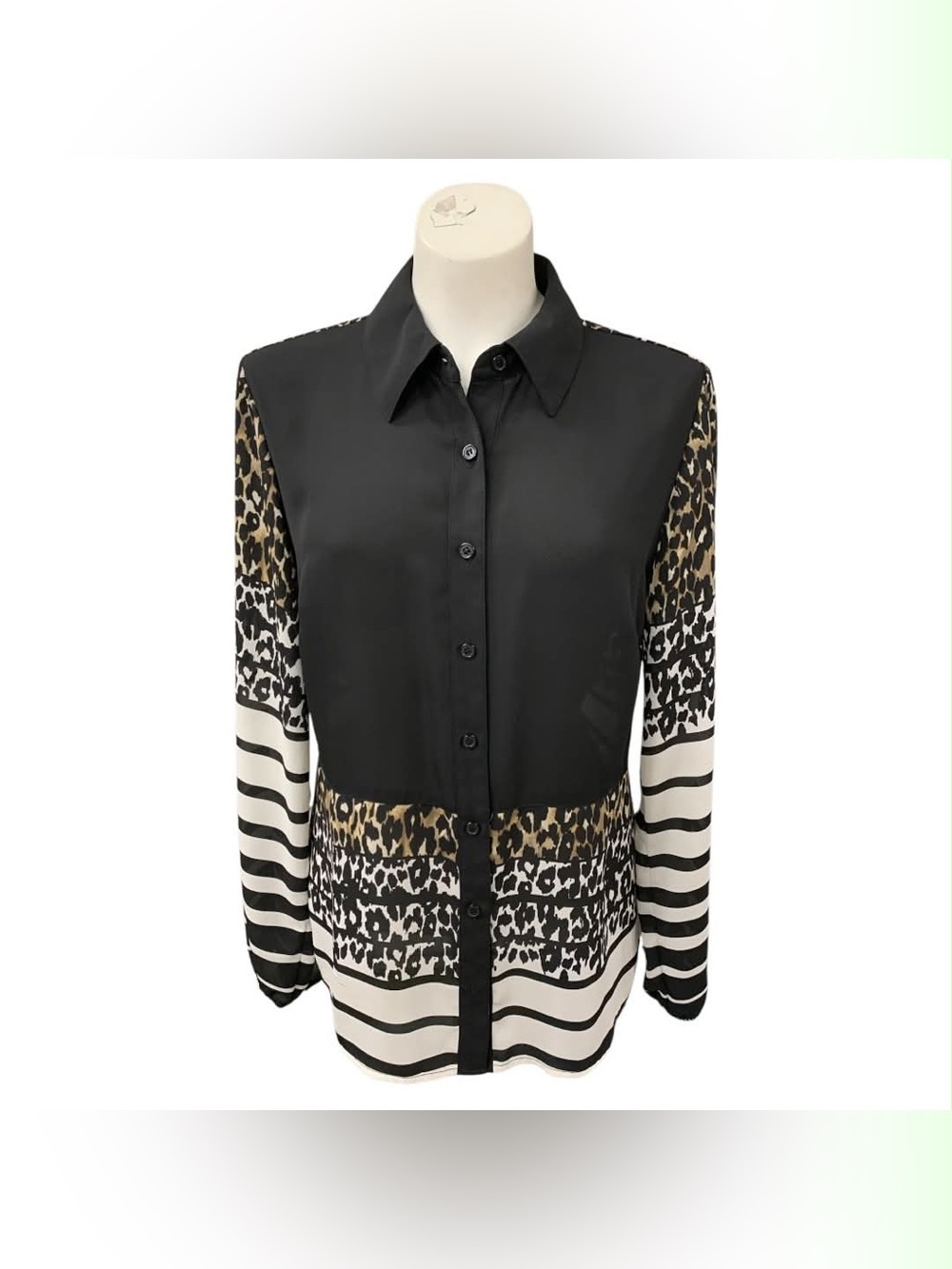 Style & Co. Black Leopard Print Button-Up Blouse Size S
